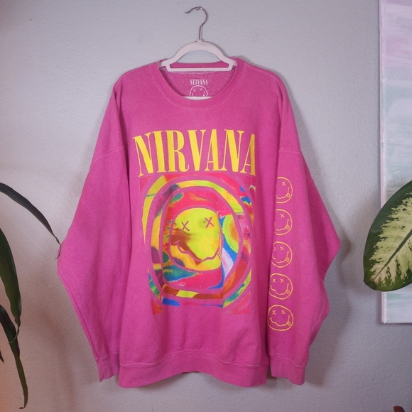 Urban Outfitters Overdyed Pink Nirvana Oversized Baggy Comfy Grunge Sweatshirt - Picture 3 of 11
